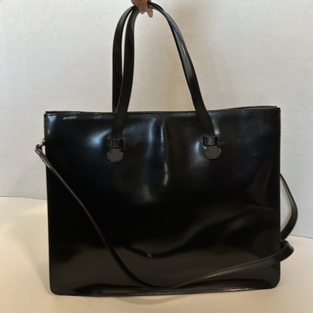 Furla Glossy Black Leather Tote Bag